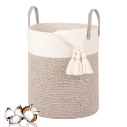 Online Vävda tvättkorg i bomull, 53L tvättkorg med handtag, 46x38cm