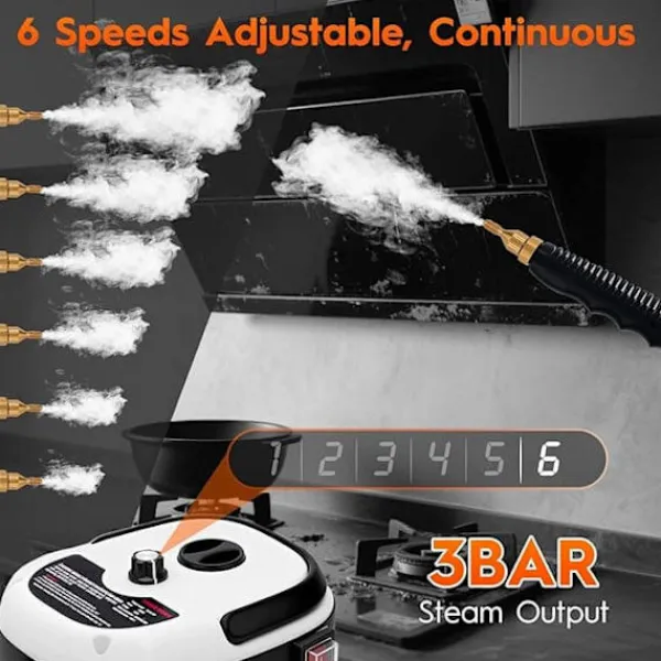 Online 2500W Handhållen Ångrengörare – Tryckångare med 3 Borsthuvuden, 6 Nivåer, 1000ml Vattentank