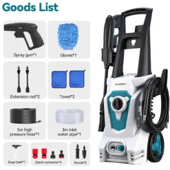 Hot Yofidra 2500W Högtryckstvätt, 250 Bar Starkt Vattentryck, 390l/H Vattenflöde, Lämplig För Rengöring Av Stora Ytor Och Borttagning Av Fläckar.