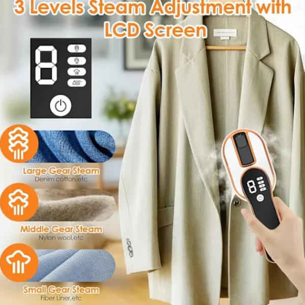 Hot 1190W Mini Resestrykjärn, Liten Vikbar Bärbar Resestrykjärn med LED-Display och 4 Ångnivåer