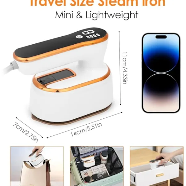 Hot 1190W Mini Resestrykjärn, Liten Vikbar Bärbar Resestrykjärn med LED-Display och 4 Ångnivåer