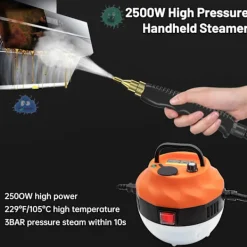 New 2500W Ångrengörare, Högtryckstvätt för Rengöring, Bärbar Handhållen Ångrengörare för Hembruk, Ångrengörare för Bildetaljering med 3 Borsthuvuden,
