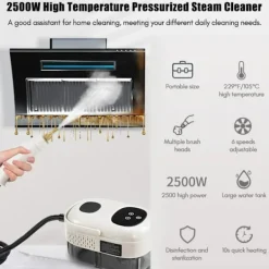Outlet 2500W Ångrengörare med Touchskärm, 1000ml Stor Kapacitet, Med 5 Olika Munstycken (Grön)
