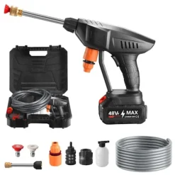 Clearance 600W Sladdlös Högtryckstvätt med 21V 1 Batteri 10m Slang Biltvättspistol Vattning för Trädgård