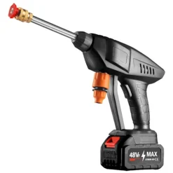 Clearance 600W Sladdlös Högtryckstvätt med 21V 1 Batteri 10m Slang Biltvättspistol Vattning för Trädgård