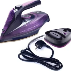2400W Sladdlös Ångstrykjärn 5 Justerbara Hastigheter Anti-dropp Anti-kalk EU-kontakt Lila - 2m Strömkabel