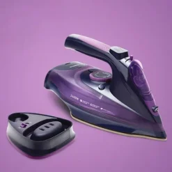 Hot 2400W Sladdlös Ångstrykjärn med 5 Justerbara Hastigheter, Anti-Dropp, Anti-Kalk, EU-Kontakt, Lila - 2m Strömkabel