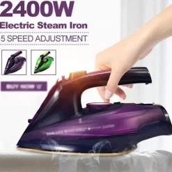 Hot 2400W Sladdlös Ångstrykjärn med 5 Justerbara Hastigheter, Anti-Dropp, Anti-Kalk, EU-Kontakt, Lila - 2m Strömkabel