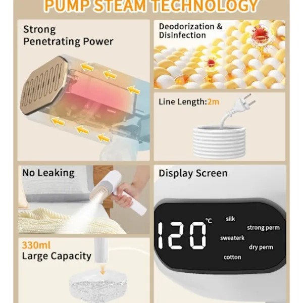 Online 1800W Vertikal Klädångare, 330ML Vattentank, Kontor, Kompakt Mini Rese-klädångare