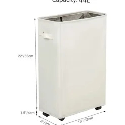 *WOWLIVE Smal tvättkorg på hjul, hopfällbar rullande tunn tvättkorg, vikbar rektangulär vattentät stående praktisk tvättkorg, smutsig tvättpåse