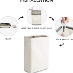 *WOWLIVE Smal tvättkorg på hjul, hopfällbar rullande tunn tvättkorg, vikbar rektangulär vattentät stående praktisk tvättkorg, smutsig tvättpåse