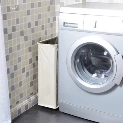 *WOWLIVE Smal tvättkorg på hjul, hopfällbar rullande tunn tvättkorg, vikbar rektangulär vattentät stående praktisk tvättkorg, smutsig tvättpåse