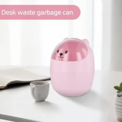 Clearance 16x12,5cm Bordsbehållare, Liten Skrivbords Papperskorg med Lock, Mini Avtagbar Söt Pennhållare, Söt Papperskorg, Pla