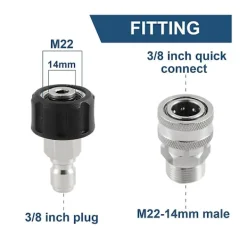 Clearance XJ-Rostfritt Stål Högtryckstvätt Snabbkopplingskit, m22 14mm Till 3/8in Snabbkoppling, 3/4in Till 1/2in Qu